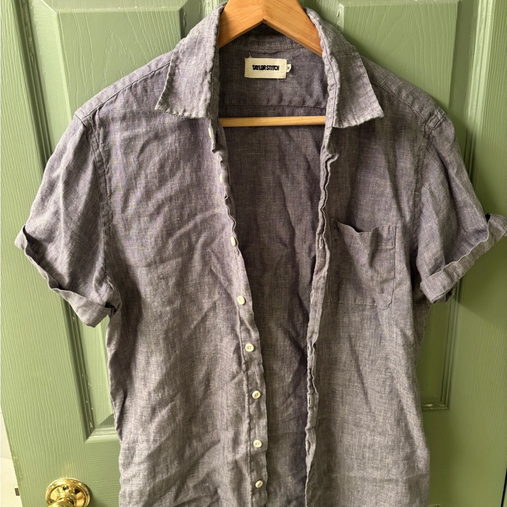 Taylor Stitch Men's Casual Linen Blue Button Down Shirt
